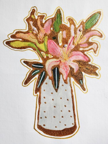 Schilderij getiteld "lily12" door Lihua Ji, Origineel Kunstwerk, Olie