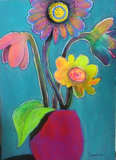 Schilderij getiteld "Радужные цветы" door Svetlana Sokolova, Origineel Kunstwerk, Acryl