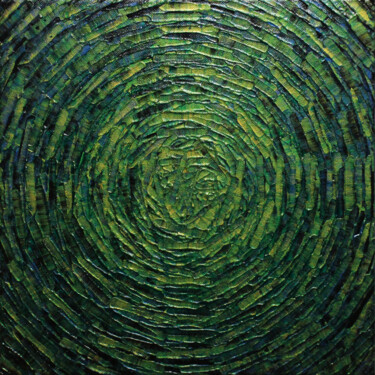 Éclat concentrique vert émeraude. Peinture intitulée "Éclat concentrique…" par Jonathan Pradillon, Œuvre d'art originale, Acrylique Monté sur Châssis en bois