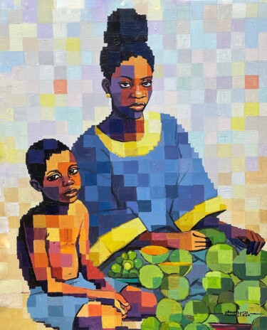 Schilderij getiteld "Ẹ̀kọ́ ọ̀ l'ópin" door Olamilekan Okunade, Origineel Kunstwerk, Acryl