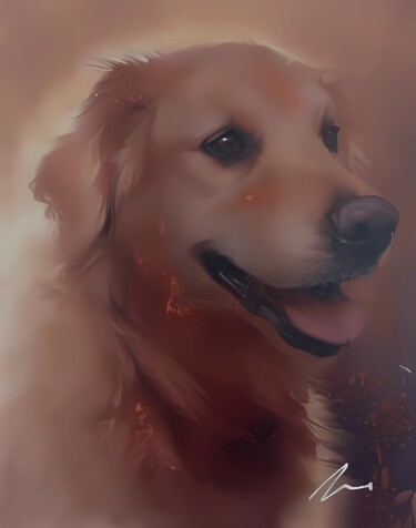 「Dog Golden Retrieve…」というタイトルの絵画 Filip Petrovicによって, オリジナルのアートワーク, アクリル ウッドストレッチャーフレームにマウント