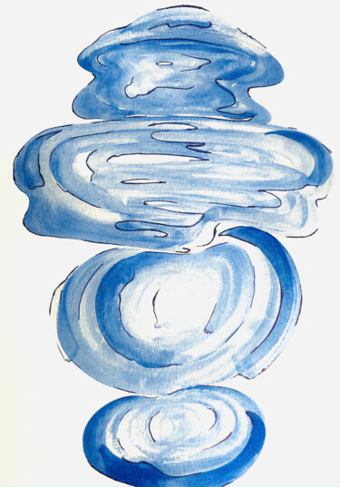 Watercolor on Paper | Cerulean Blue, Ice White & Deep Indigo Schilderij getiteld "Watercolor on Paper…" door Violeta Allaberdieva, Origineel Kunstwerk, Aquarel
