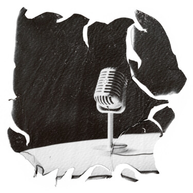 Retro microphone Polaroid black and white photo mixed-media Fotografia intitulada "Retro microphone Po…" por Vladimir Borele, Obras de arte originais, Fotografia de filme