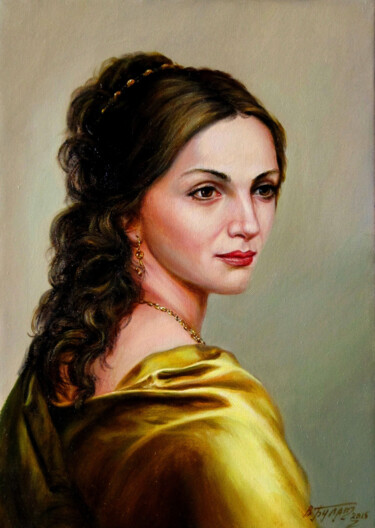 Painting titled "Amber light" by Valeriy Bulat, Original Artwork, Oil Mounted on Wood Stretcher frame