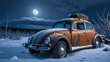 Arte digitale intitolato "Winternacht VW Käfer" da Harald Kosinsky, Opera d'arte originale, Fotomontaggio