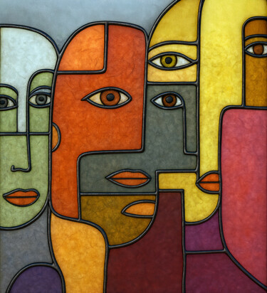 Digital Arts titled "Vitrail de personna…" by Pacôme Coquet, Original Artwork, AI generated image Mounted on Aluminium