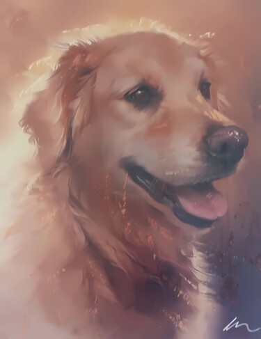 Dog Golden Retriever acrylic print painting on canvas 1 제목이 "Dog Golden Retrieve…"인 미술작품 Filip Petrovic로, 원작, 아크릴 나무 들것 프레임에 장착됨