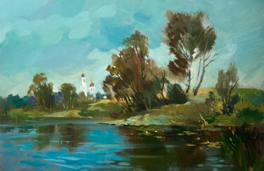 Pittura intitolato "There is a lake beh…" da Yuriy Suprunchuk, Opera d'arte originale, Olio Montato su Cartone