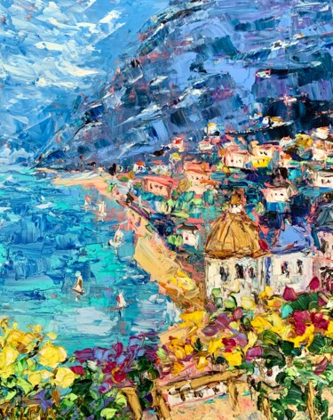Painting titled "Positano Amalfi Lan…" by Vilma Gataveckiene, Original Artwork, Oil