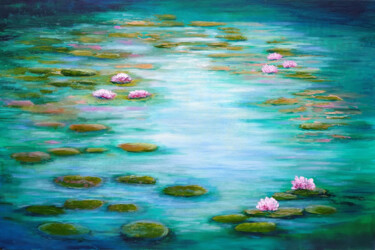 Impressions of Waterlilies Peinture intitulée "Impressions of Wate…" par Amanda Horvath, Œuvre d'art originale, Acrylique Monté sur Châssis en bois