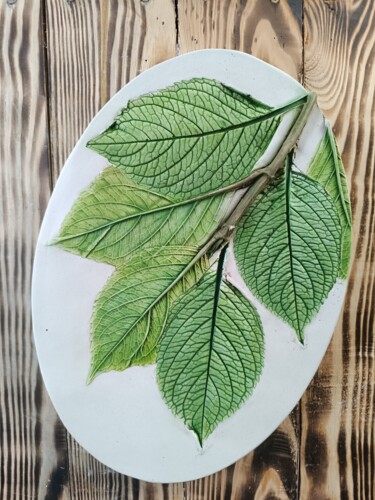 "Hydrangea Leaves" Textured Wall Panel 绘画 标题为“"Hydrangea Leaves"…” 由Alena Panchenia (Елена Панченя), 原创艺术品, 水彩