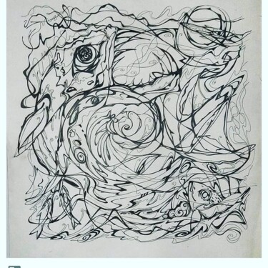 Painting titled "The chimera" by Andrey Kostin, Original Artwork, Gel pen