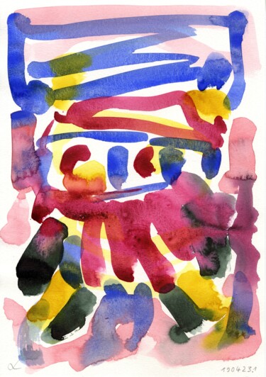 Auto/Selbster (190423.1) Painting titled "Auto/Selbster (1904…" by Detlef Lemme (Farbenkugel), Original Artwork, Watercolor