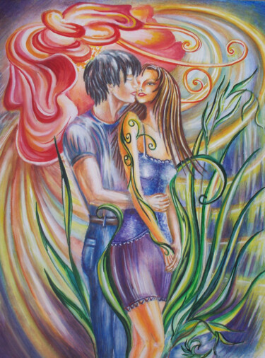 Kuss Peinture intitulée "Kuss" par Olga Milova, Œuvre d'art originale, Aquarelle Monté sur Carton