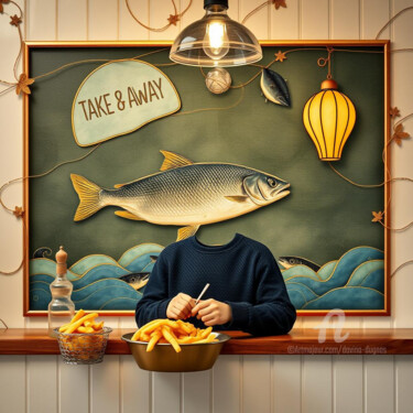 数字艺术 标题为“Take away” 由Davina Dugnas, 原创艺术品, 数字拼贴 安装在木质担架架上
