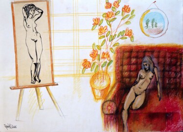 Картина под названием "Fantasy with Flower…" - Rakhmet Redzhepov, Подлинное произведение искусства, Пастель