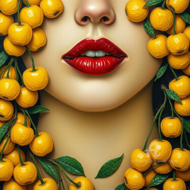 数字艺术 标题为“Red lips” 由Davina Dugnas, 原创艺术品, 数字油画 安装在木质担架架上