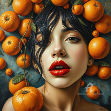 Digital Arts titled "Sweet oranges" by Davina Dugnas, Original Artwork, Digital Painting Mounted on Wood Stretcher frame