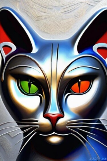 Schilderij getiteld "Cat 1" door Georgii Stepanov, Origineel Kunstwerk, Olie