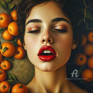数字艺术 标题为“Orange orgasm” 由Davina Dugnas, 原创艺术品, 数字油画 安装在木质担架架上