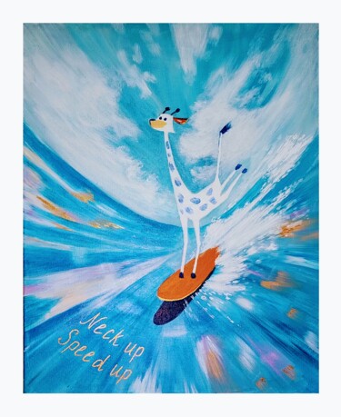 Neck Up, Speed Up | Giraffe on the Wave "Neck Up, Speed Up |…" başlıklı Tablo Alina Dovbysheva tarafından, Orijinal sanat, Akrilik Ahşap Sedye çerçevesi üzerine mon…