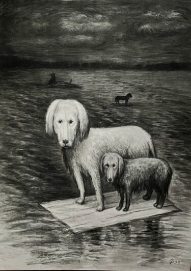 Two dogs- original Ukrainian artwork Tekening getiteld "Two dogs- original…" door Roman Sergienko, Origineel Kunstwerk, Krijt