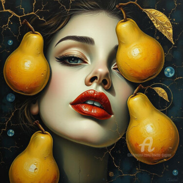 Arte digitale intitolato "Pear fect" da Davina Dugnas, Opera d'arte originale, Collage digitale Montato su Telaio per barell…