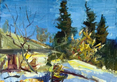 Painting titled "Gentle Rays of Spri…" by Onpumi, Original Artwork, Oil Mounted on Other rigid panel