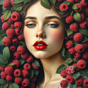 Arte digitale intitolato "Raspberries and red…" da Davina Dugnas, Opera d'arte originale, Pittura digitale Montato su Telaio…