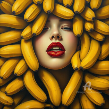 Arte digitale intitolato "Banana Red lips" da Davina Dugnas, Opera d'arte originale, Pittura digitale Montato su Telaio per…