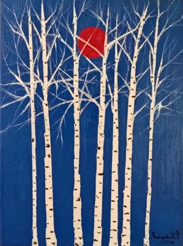 Painting titled "Берёзы-Birches" by Madina Khamidova, Original Artwork, Oil Mounted on Wood Stretcher frame
