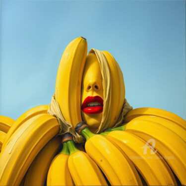 "Red lips and bananas" başlıklı Dijital Sanat Davina Dugnas tarafından, Orijinal sanat, Dijital Resim Ahşap Sedye çerçevesi…