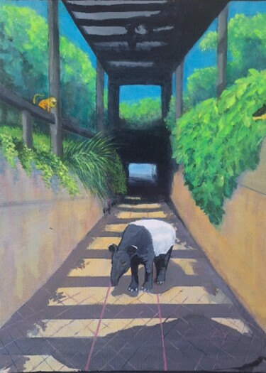 「Home」というタイトルの絵画 Magalie Launayによって, オリジナルのアートワーク, アクリル ウッドストレッチャーフレームにマウント