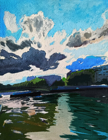 Peinture intitulée "Rive droite, Paris" par Orest Hrytsak, Œuvre d'art originale, Acrylique