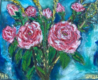 「Rosas」というタイトルの絵画 Maria Helena De  Macedo  Benierによって, オリジナルのアートワーク, オイル ウッドストレッチャーフレームにマウント
