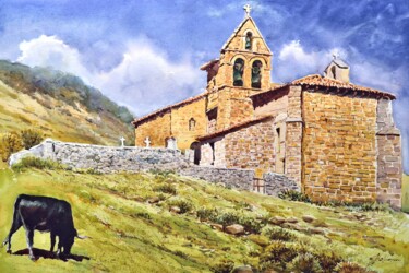 Peinture intitulée "Iglesia de Foldada" par Balderas, Œuvre d'art originale, Aquarelle