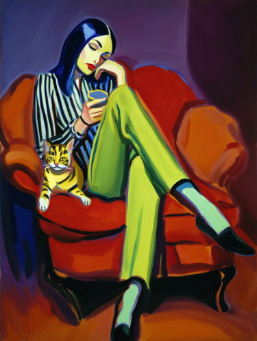 数字艺术 标题为“Frau mit Tiger-Katze” 由Frank Daske, 原创艺术品, 数字油画
