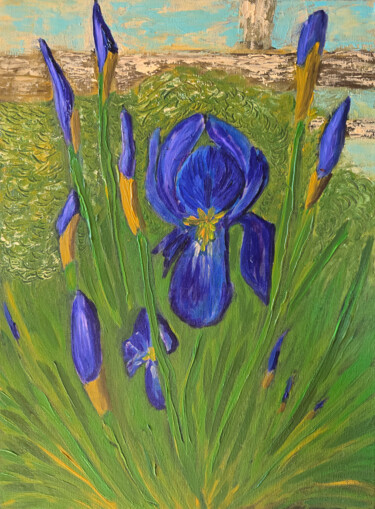 Early morning, irises Malarstwo zatytułowany „Early morning, iris…” autorstwa Maksim Gorshkov, Oryginalna praca, Olej Zamontowany na Drewniana ram…