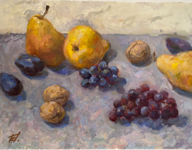 Still Life with Pears and Grapes "Still Life with Pea…" başlıklı Tablo Elena Bulatova tarafından, Orijinal sanat, Petrol Karton üzerine monte edilmiş
