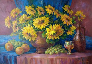 Pittura intitolato "Bouquet of sunflowe…" da Aleksa Assembler, Opera d'arte originale, Olio Montato su Telaio per barella in…