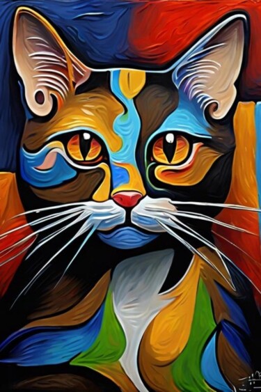 Schilderij getiteld "Cat 4" door Georgii Stepanov, Origineel Kunstwerk, Olie