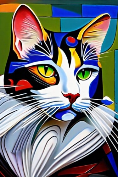 Schilderij getiteld "Cat 5" door Georgii Stepanov, Origineel Kunstwerk, Olie