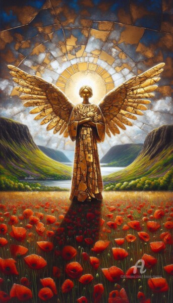 "Red poppy field" başlıklı Dijital Sanat Davina Dugnas tarafından, Orijinal sanat, Dijital Resim Ahşap Sedye çerçevesi üzeri…