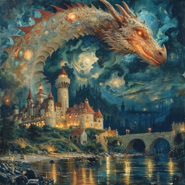 "Dragons at the City…" başlıklı Tablo Andre Gulyaev tarafından, Orijinal sanat, Petrol Ahşap Sedye çerçevesi üzerine monte e…