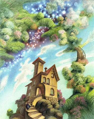 Tekening getiteld "THE HOUSE OF WANDER…" door Oleg Maiorov, Origineel Kunstwerk, Conté