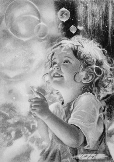 Disegno intitolato "Soapy joy" da Vladimir Medvedev, Opera d'arte originale, Matita