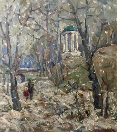 Pittura intitolato "Last snow" da Oleksiy Ivanyuk, Opera d'arte originale, Olio Montato su Telaio per barella in legno