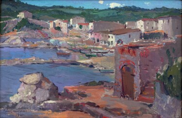 Schilderij getiteld "Costa Brava" door José María Vila Cañellas, Origineel Kunstwerk, Olie Gemonteerd op Frame voor houten b…