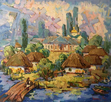 Malarstwo zatytułowany „Rural landscape” autorstwa Oksana Ivanyuk, Oryginalna praca, Olej Zamontowany na Drewniana rama noszy
