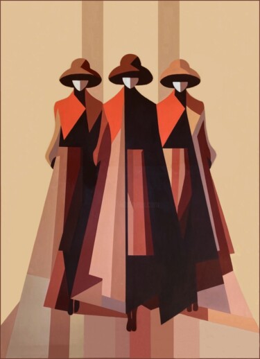 제목이 "WALKING LADIES"인 미술작품 Alain Maters로, 원작, 아크릴 나무 들것 프레임에 장착됨